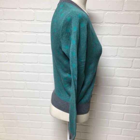 NWT Cabi Teal & Gray Polka Dot Button Front Cardigan Sweater Sz S - Picture 8 of 12